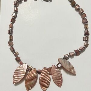 Brown Mother-of-Pearl Leaf Pendant Necklace - Women Jewelry